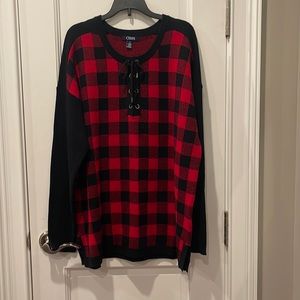 Chaps red and black buffalo print sweater